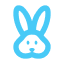Blue rabbit icon with simple line art design.