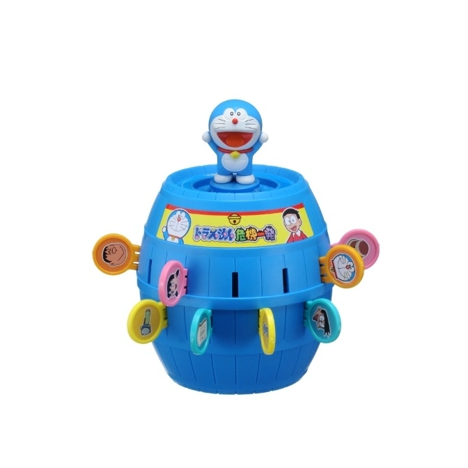 Doraemon barrel game with character tokens. Doraemon figure on top.