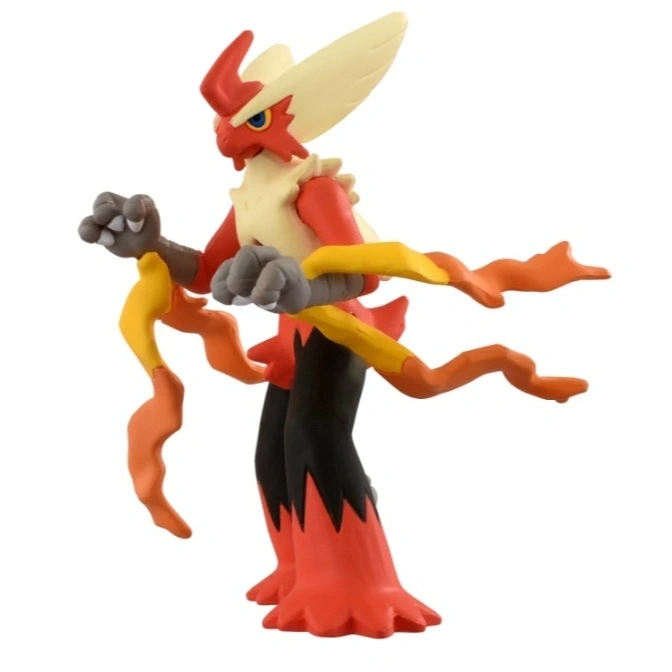  Blaziken action figure with flame-like appendages, standing pose.
