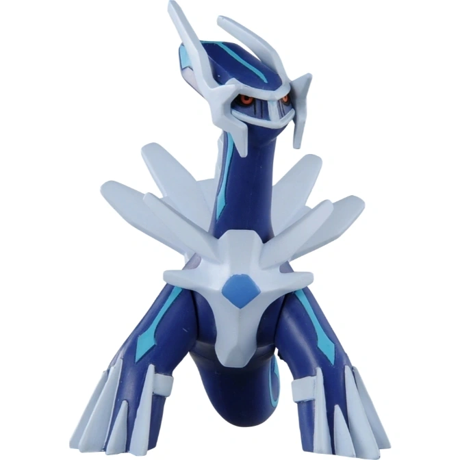  Dialga Pokémon toy figure, blue and white with red eyes.