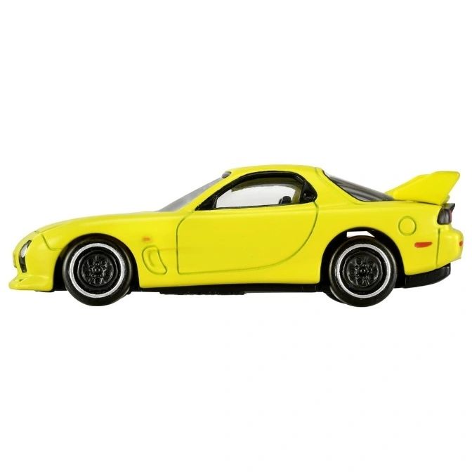  Yellow toy Mazda RX-7 with black wheels and spoiler.