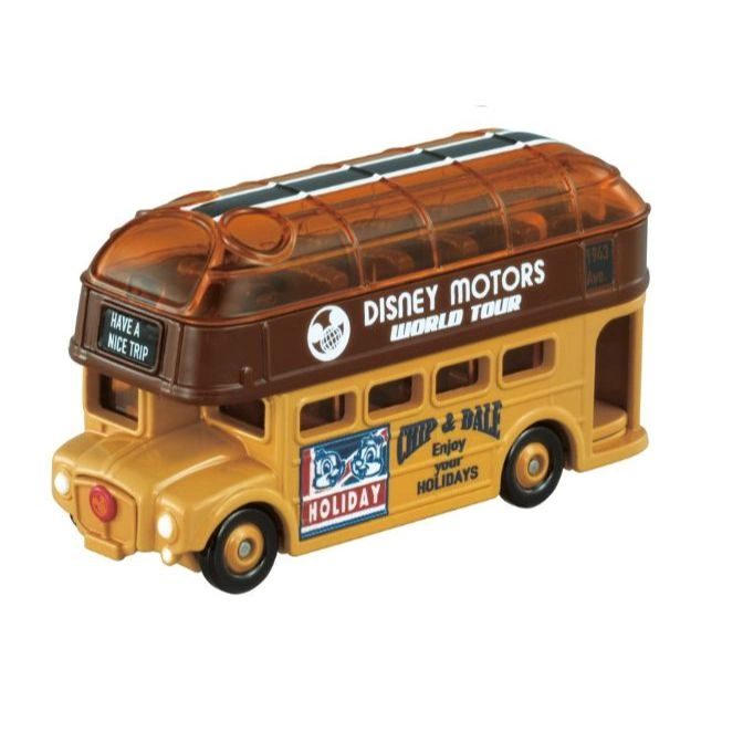 Disney Motors World Tour bus toy featuring Chip & Dale holiday graphics.