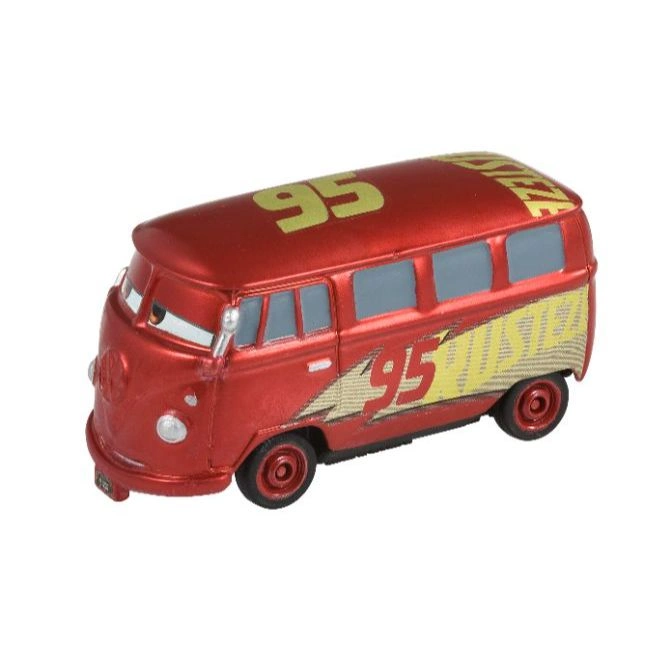Red toy car with "95" on top and side, resembling a VW bus.