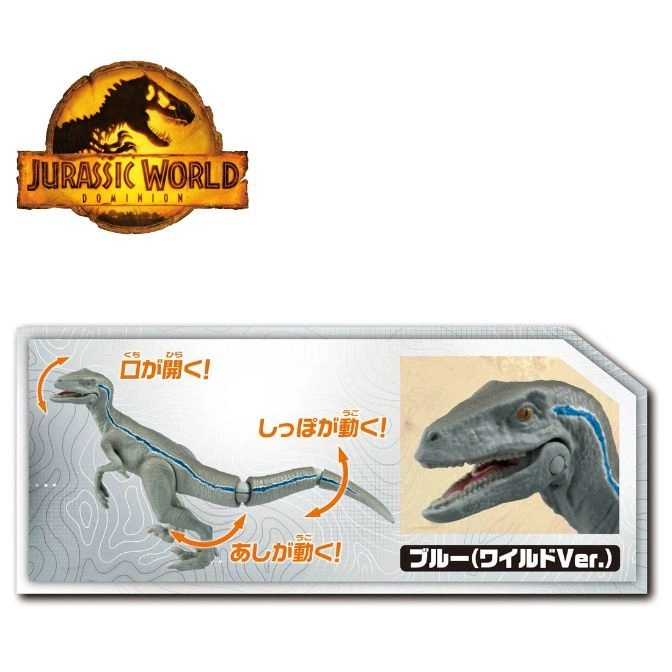  Jurassic World Dominion Blue raptor toy with articulated mouth, tail, and legs. "Wild Ver."