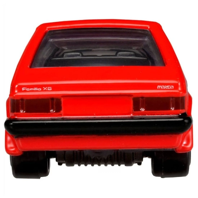  Red Mazda Familia XG toy car, rear view, black bumper, visible taillights and badging.