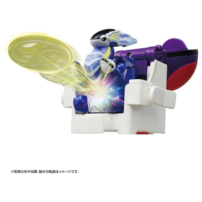  Toy dragon figure in a launcher seat shooting a disc, with light effects.