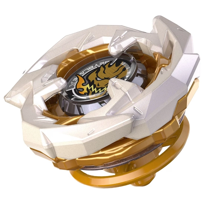  Gold and white Beyblade with a phoenix emblem.