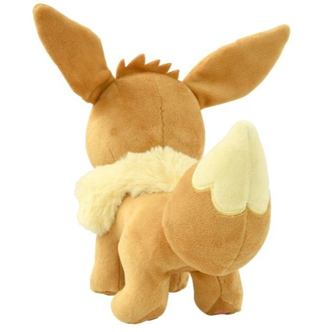  Eevee plush toy with fluffy neck and tail, seen from the back.