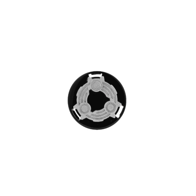  Black and silver spinning top toy with a three-pronged design.