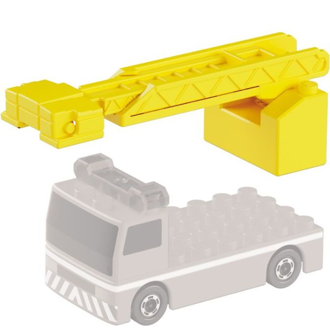  Toy fire truck ladder attachment, yellow plastic, ladder extended.