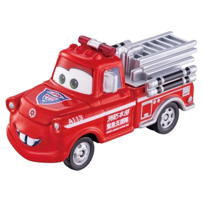 Red Mater fire truck toy with ladder and Japanese text.