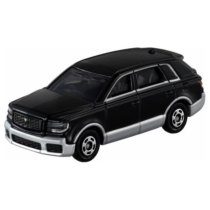 Black toy car with silver trim and detailed wheels.