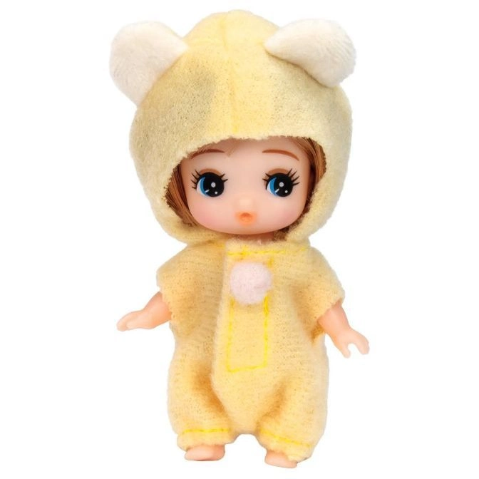 Yellow doll with bear-eared hood and matching outfit.