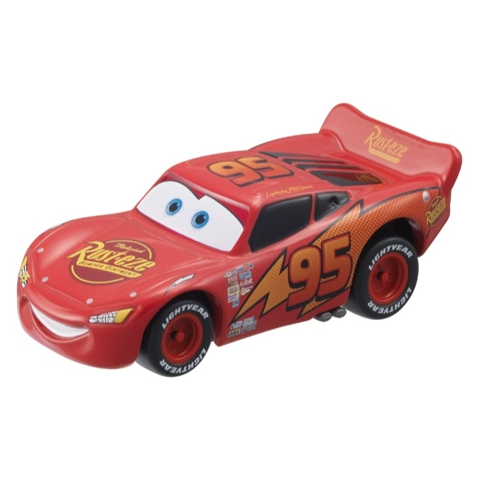 Red toy car featuring Lightning McQueen with Rust-eze logo and number 95.