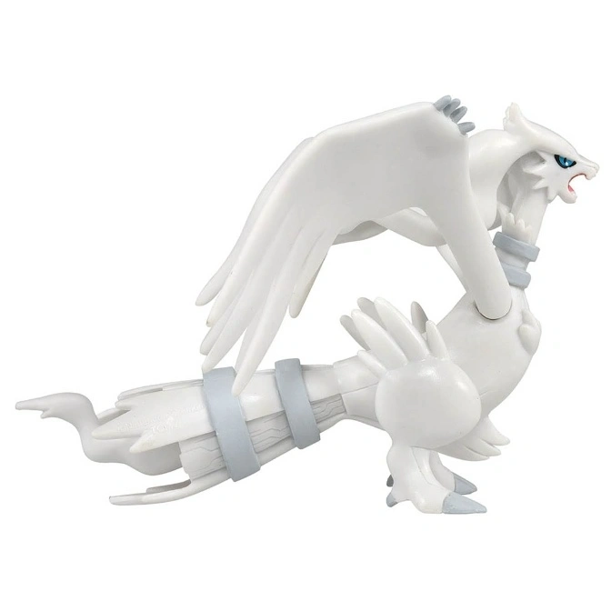  White Kyurem Pokémon toy figure with wings and blue eyes.