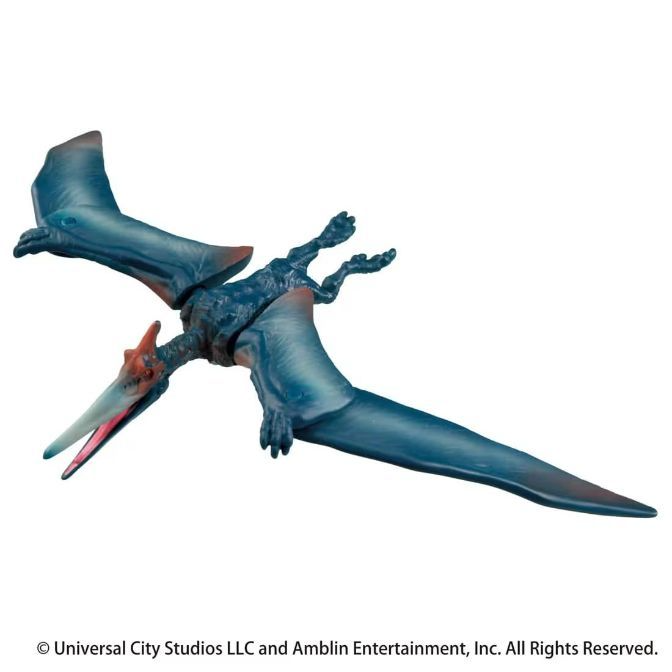  Blue Pteranodon toy with red crest and open beak, wings spread.