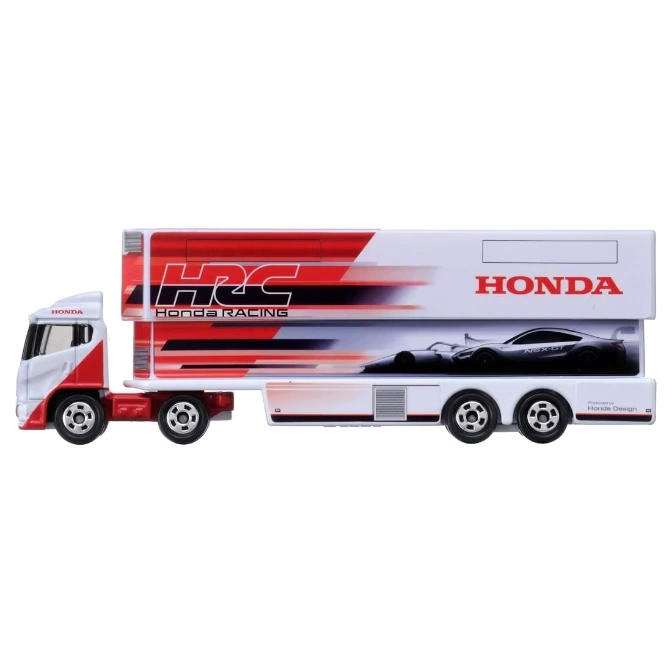  Honda Racing transporter toy truck with HRC livery and NSX-GT race car graphic.