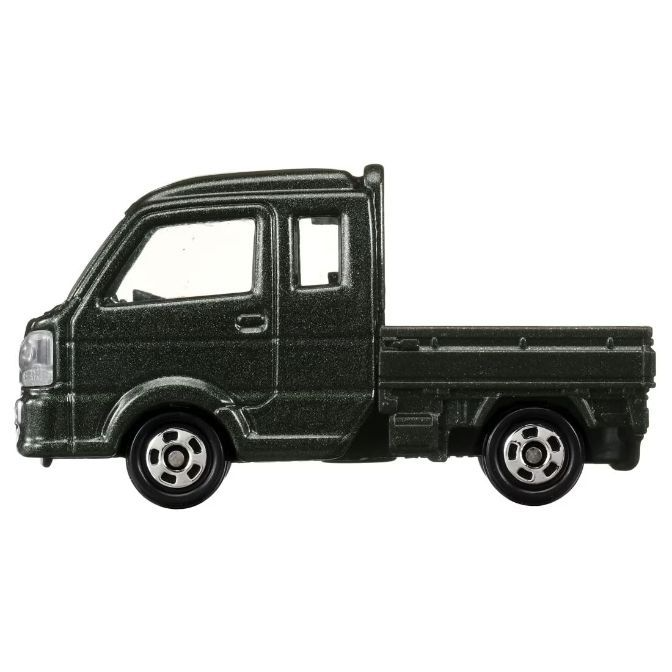 Dark green toy kei truck with a flatbed.