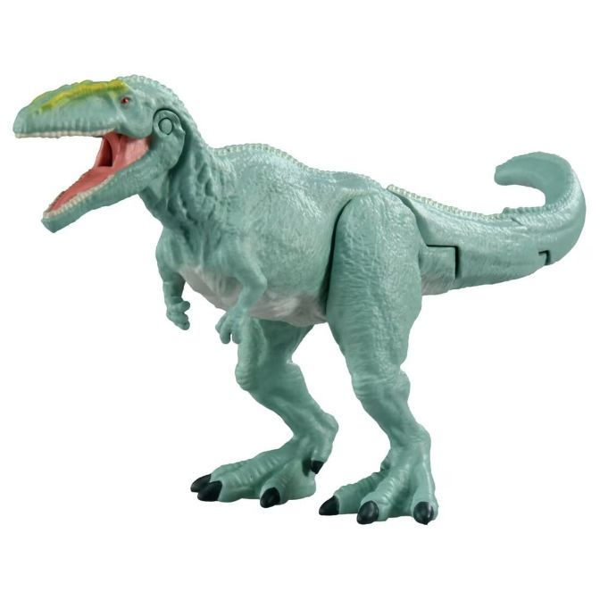  Blue dinosaur toy with an open mouth and black claws.