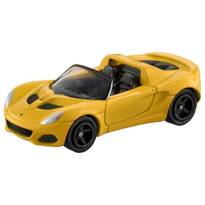 Yellow Lotus Elise toy car with black wheels and interior.