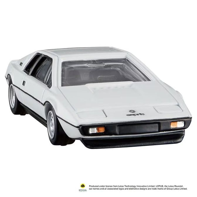  White Lotus Esprit toy car, black trim, visible tires and interior.