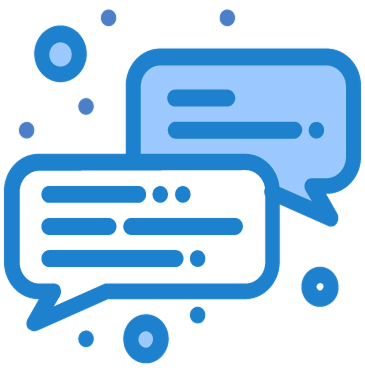 Blue chat bubbles icon representing communication or messaging.