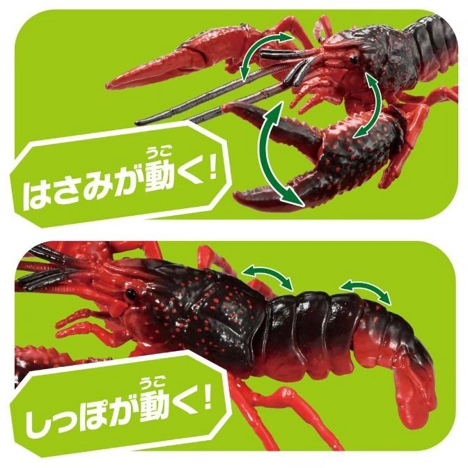  Toy crawfish with moving claws and tail, demonstrating articulation.