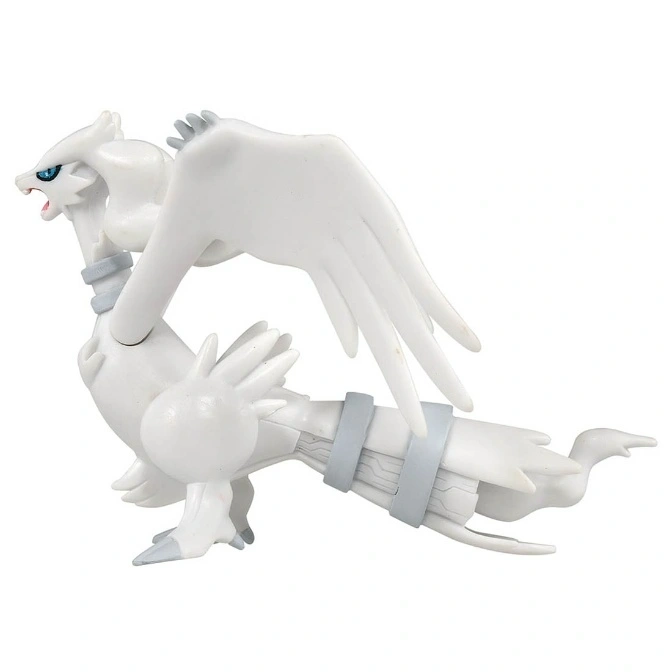  White Reshiram Pokémon toy with wings and blue eyes.