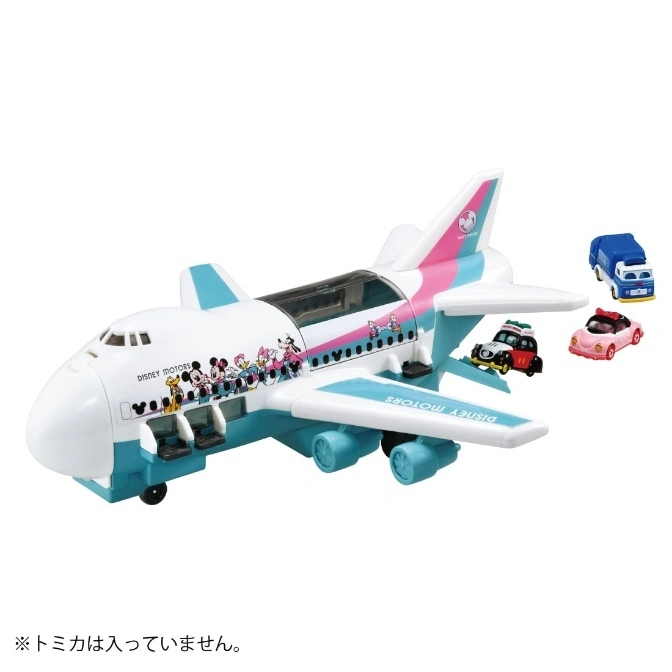 Disney Motors airplane toy with Mickey Mouse and friends graphics, plus three toy cars.