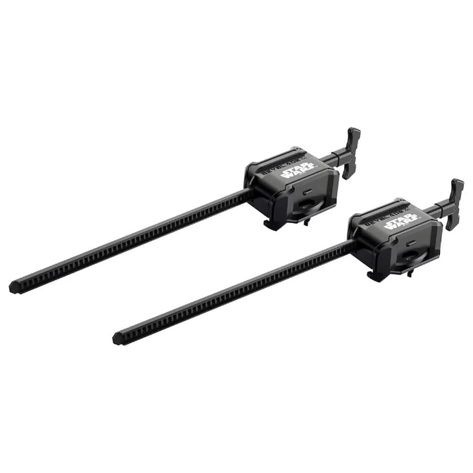  Two black Star Wars Beyblade launchers with ripcords.