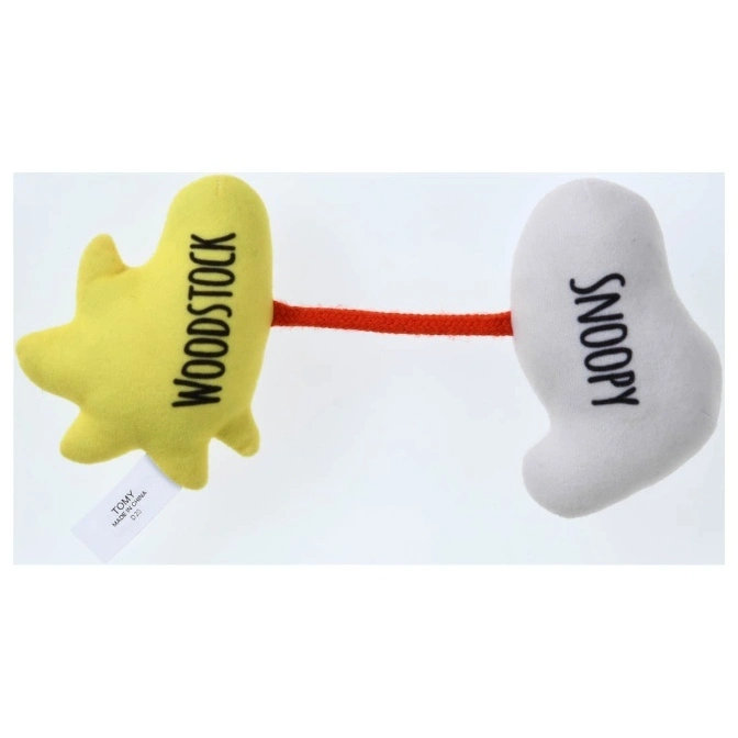  Snoopy and Woodstock plush toy connected by a red cord.