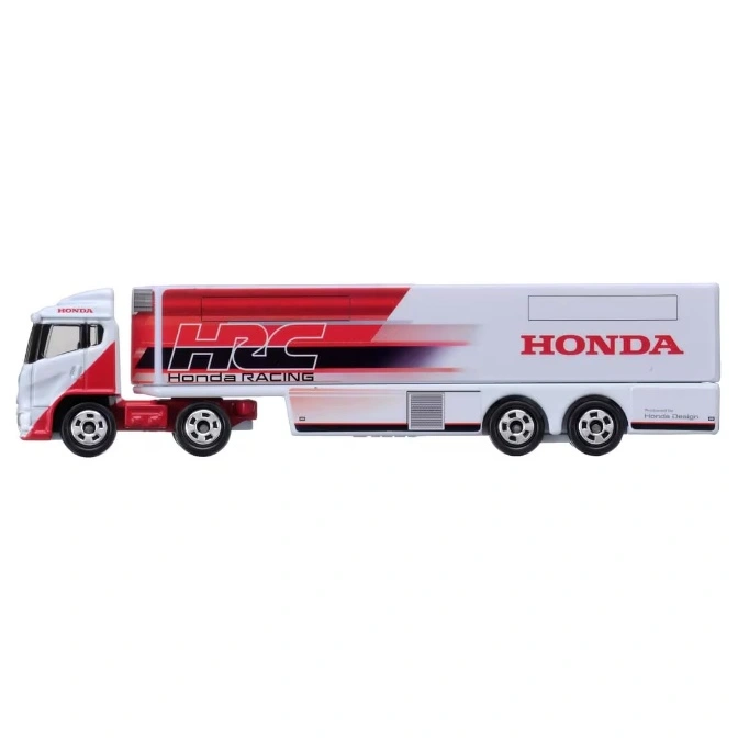  Honda HRC racing transporter toy truck with red and white livery.