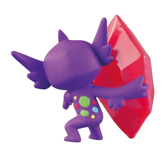  Purple Sableye toy figure with colorful spots and a large red gem.