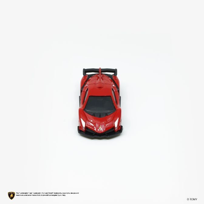 Red toy Lamborghini with spoiler, viewed from above.