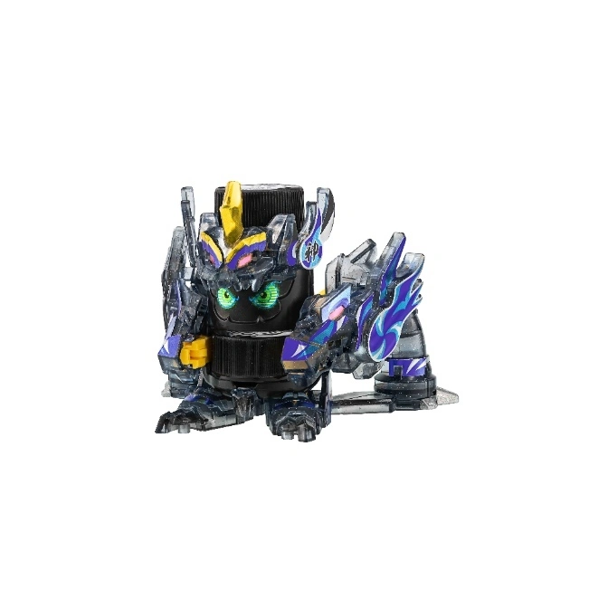 Translucent black Bakugan toy with gold and purple accents, featuring menacing green eyes.