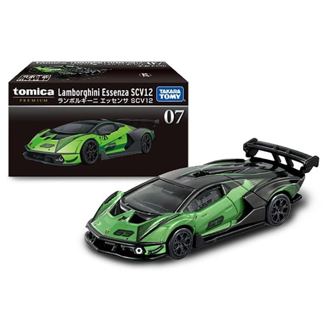  Green and black Tomica Lamborghini Essenza SCV12 toy car.