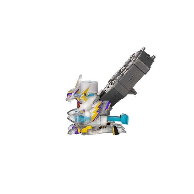  White and clear Bakugan toy with grey wings, lightning bolt details, and dragon head.