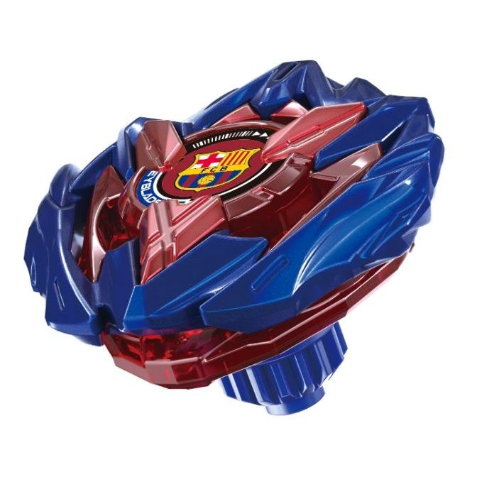 Blue and red Beyblade with the FC Barcelona logo on top.