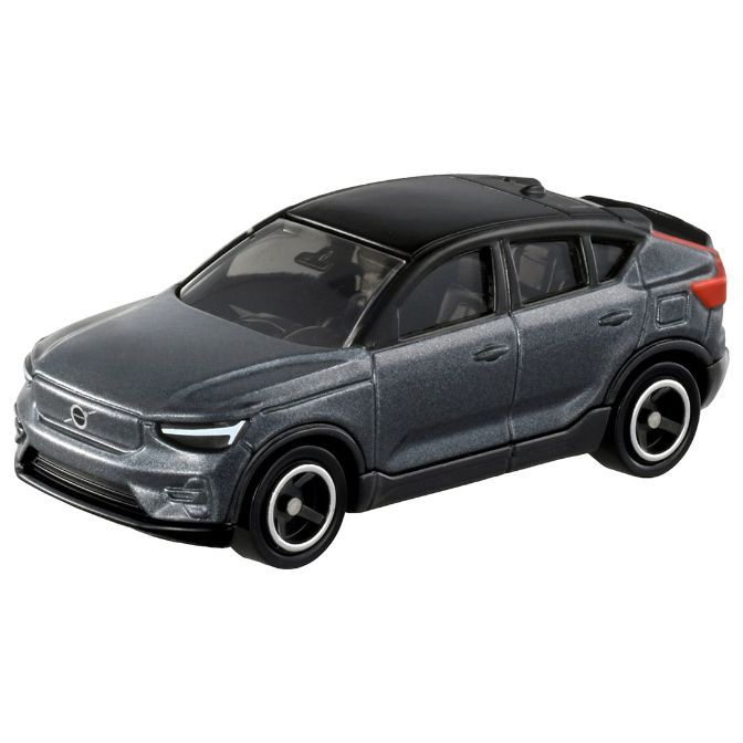 Gray Volvo C40 Recharge toy car with black roof and white-rimmed wheels.