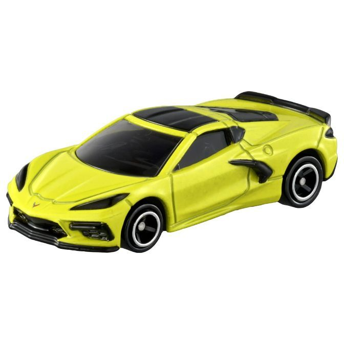 Yellow toy Corvette with black accents and wheels.