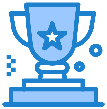 Blue trophy icon with star representing achievement or award.