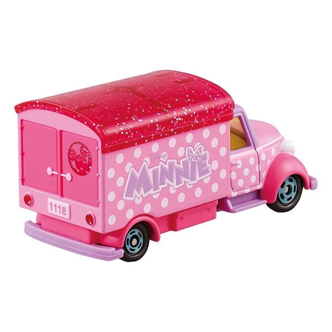  Pink Minnie Mouse toy truck with polka dots and '1118' on the back.
