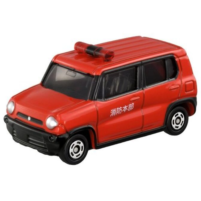 Red toy fire truck with black trim and Japanese text on the side.