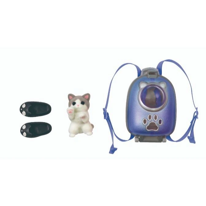  Toy cat, paw print backpack, and shoes. Playset for kids.