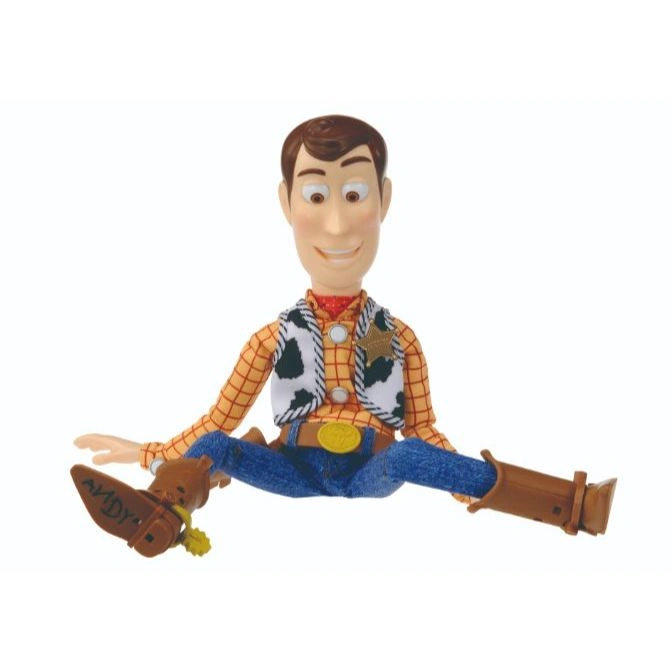  Toy Story Woody doll with cowboy outfit, boots, and "Andy" written on the sole.