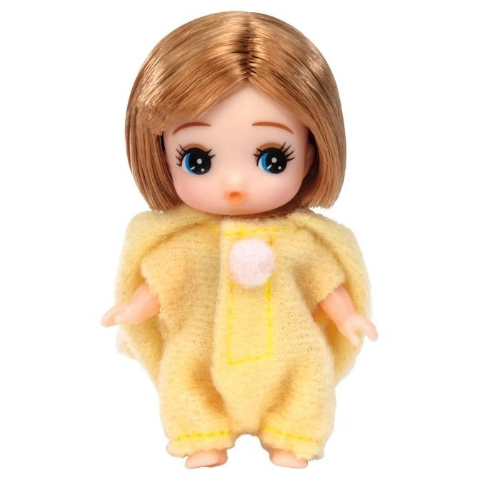  Doll with blonde hair wearing a yellow outfit with a white pompom.