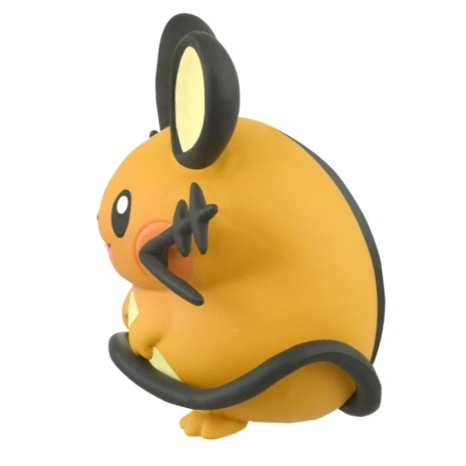  Dedenne toy figure with orange body, black tail, and long ears.