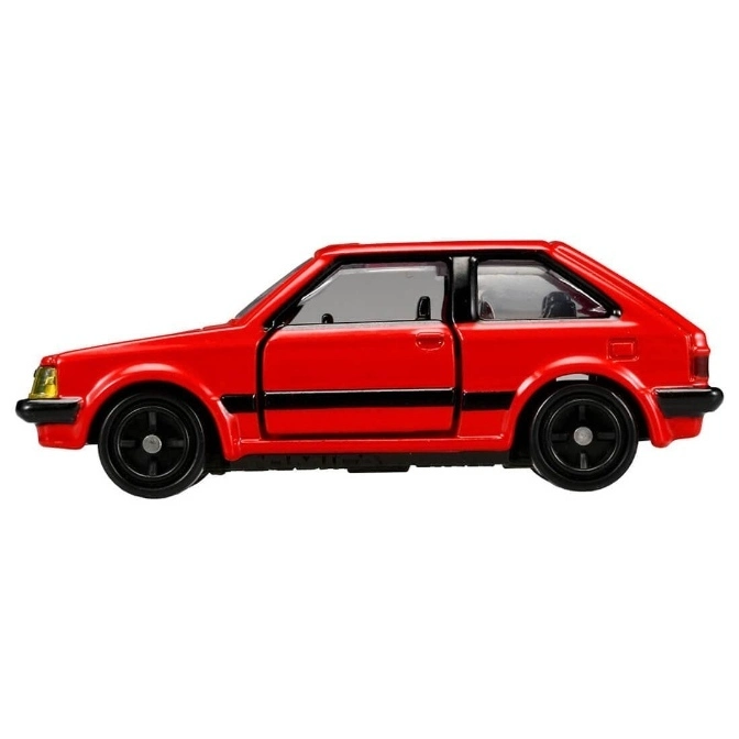  Red toy car with black wheels and trim, a hatchback model.