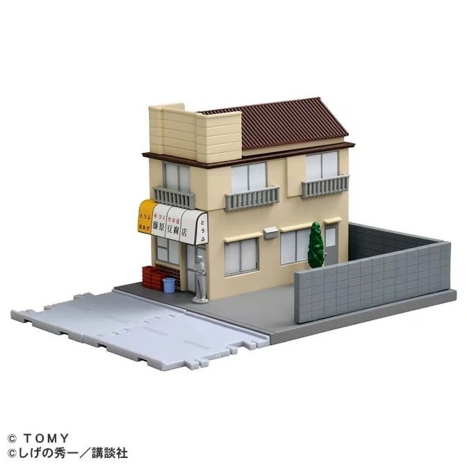  Initial D Fujiwara Tofu Shop diorama toy with building, road, wall, and figure.