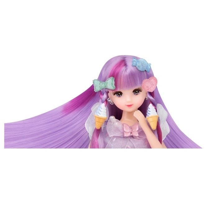  Doll with purple hair, candy clips, and ice cream cone earrings.